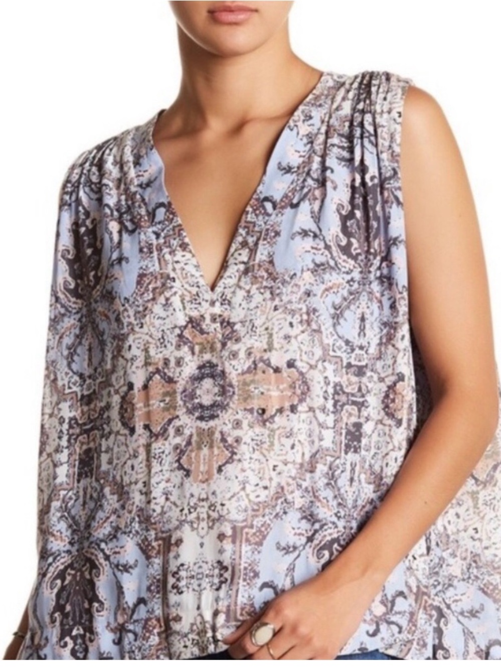 Free People Paisley-Print V-Neck Camisole in Light Blue and Brown